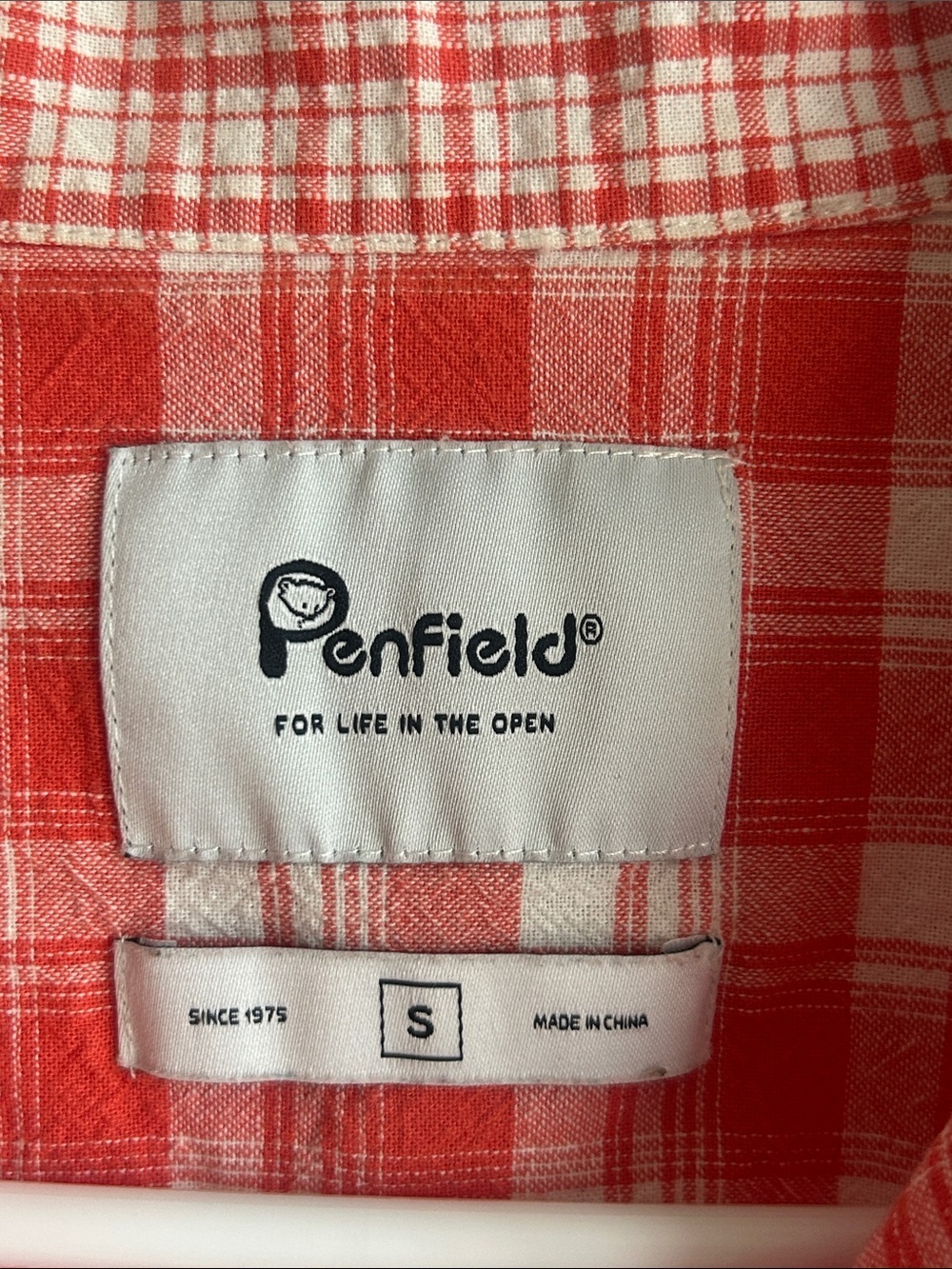 Penfield Short Sleeve Plaid Button Down Orange White Top Size Small - Picture 7 of 9